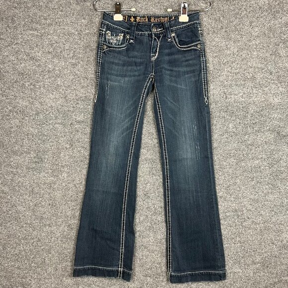 Rock Revival Womens Sora Wide Leg Stretch‎ Jeans Dark Wash Denim Size 25 - Picture 1 of 10